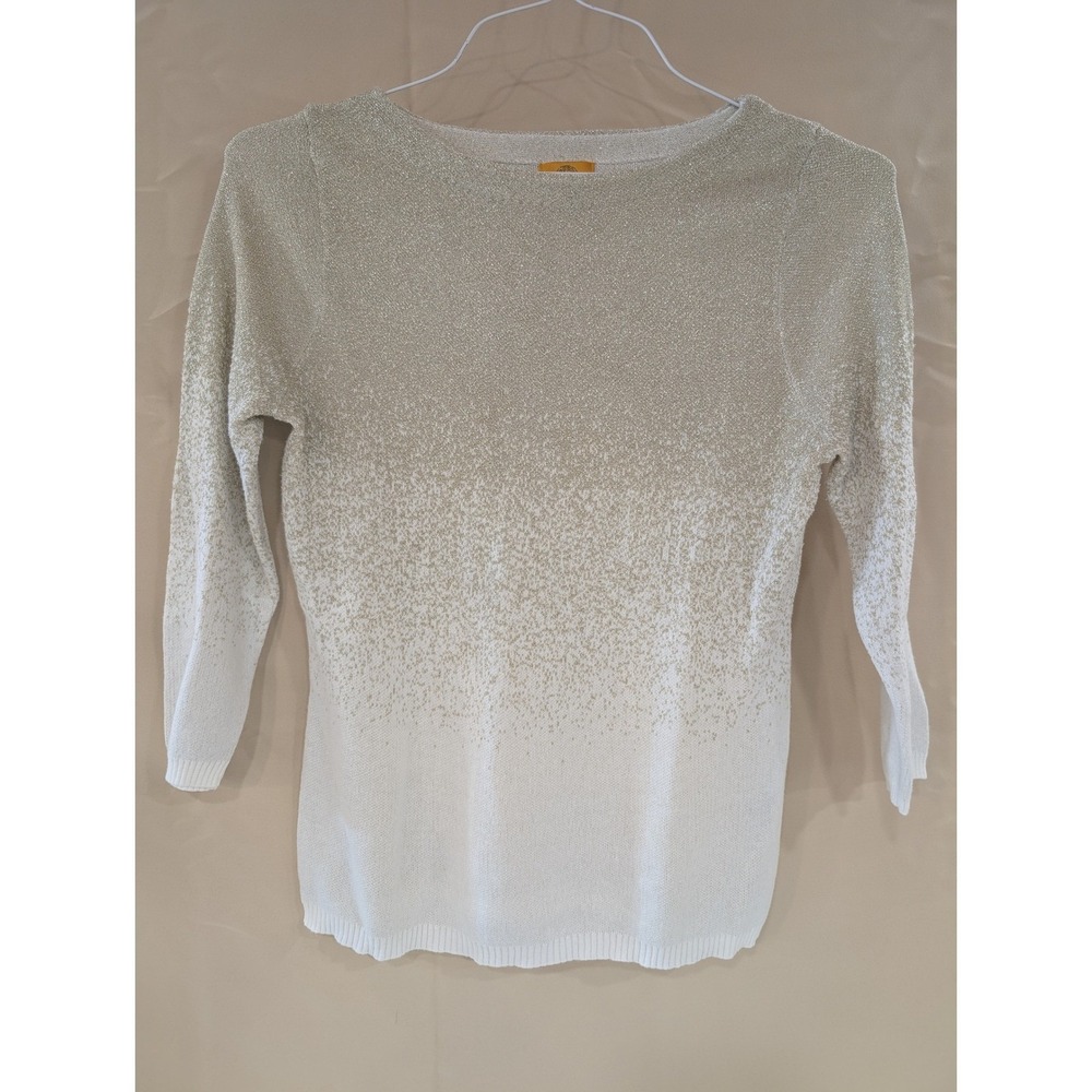 Ruby Rd. Petite Women's Metallic Knit Ombre Sweater PM Cream/Gold‎ - Picture 2 of 9